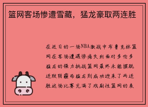 篮网客场惨遭雪藏，猛龙豪取两连胜