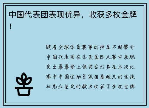 中国代表团表现优异，收获多枚金牌！